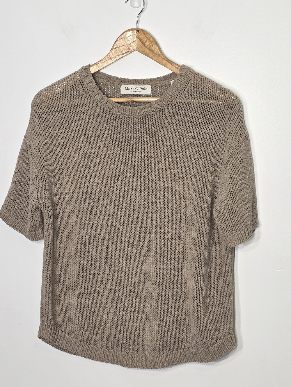 Marc O'Polo Tan Cotton Blend Knitted Short Sleeve Timeless Oversized Size Small